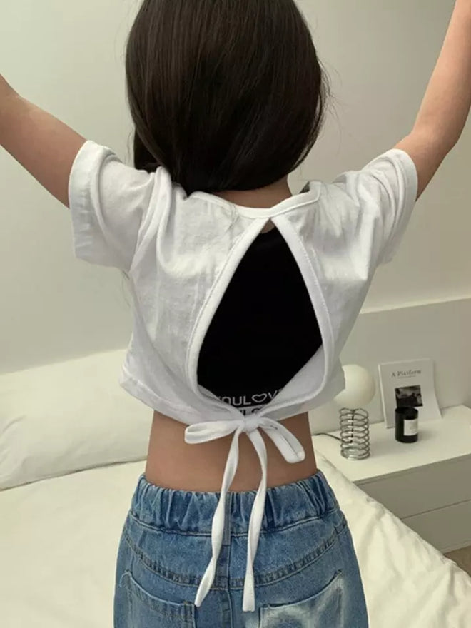 Ivory Back Slit Crop Tee