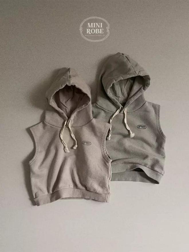 Green Logo Hooded Vest - Beige