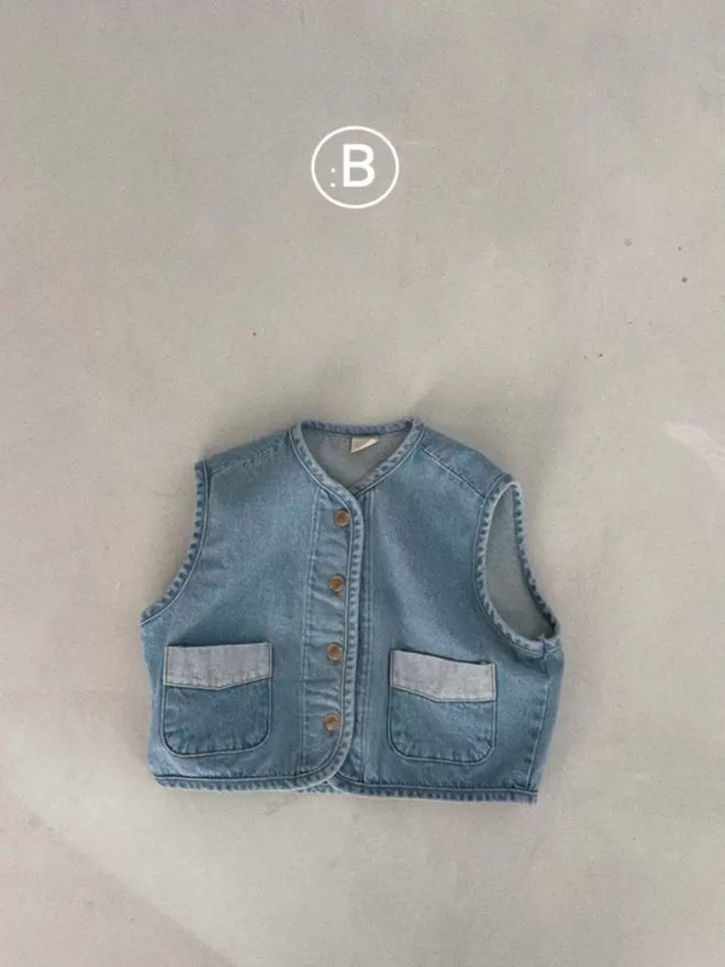 Two tone pocket Denim Vest