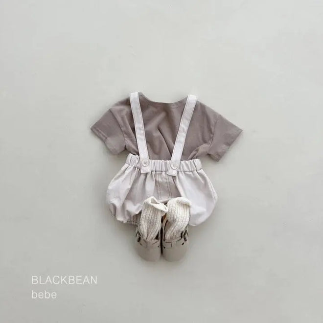 Mari Dungarees Top Bottom Set - Beige-brown-tee