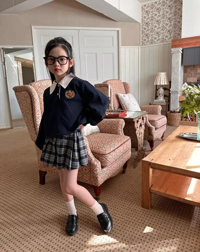 Emblem Collar Tee - Navy