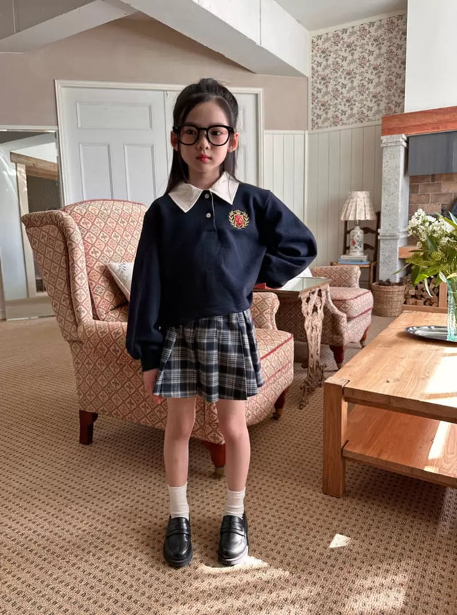 Emblem Collar Tee - Navy