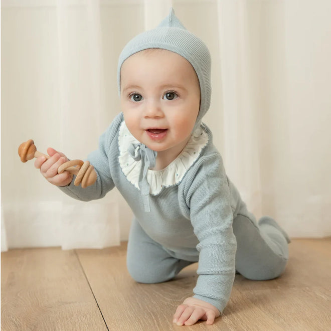 Bee & Dee Knit Embroidered Dot Accent 3PC Set - Cloud Blue