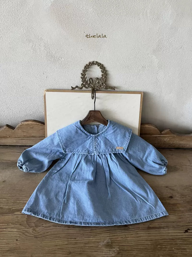 Collar Denim Dress - Light Denim