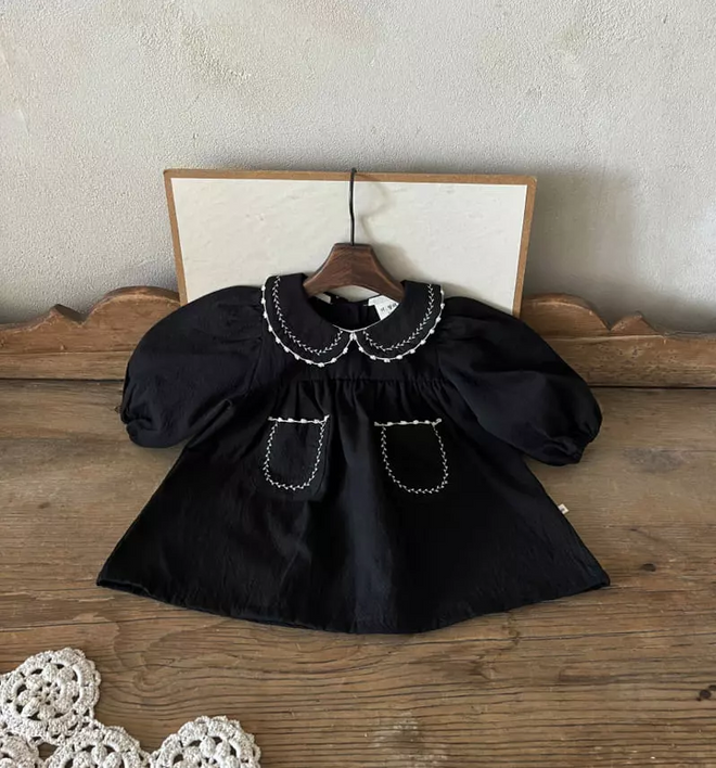 White Stitching Dress - Black