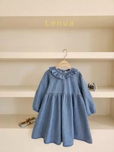 Neck Frill Denim Dress