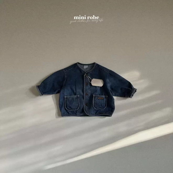 Round Denim Pocket Jacket - Blue