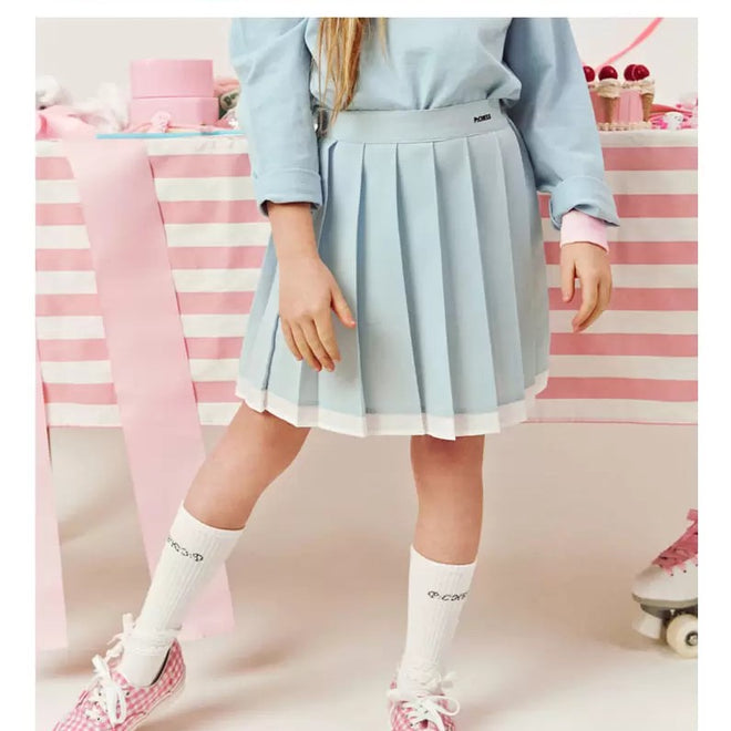Color Pleats Skirt - Light Blue