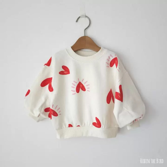 Puff Sleeve Heart Sweatshirt - White
