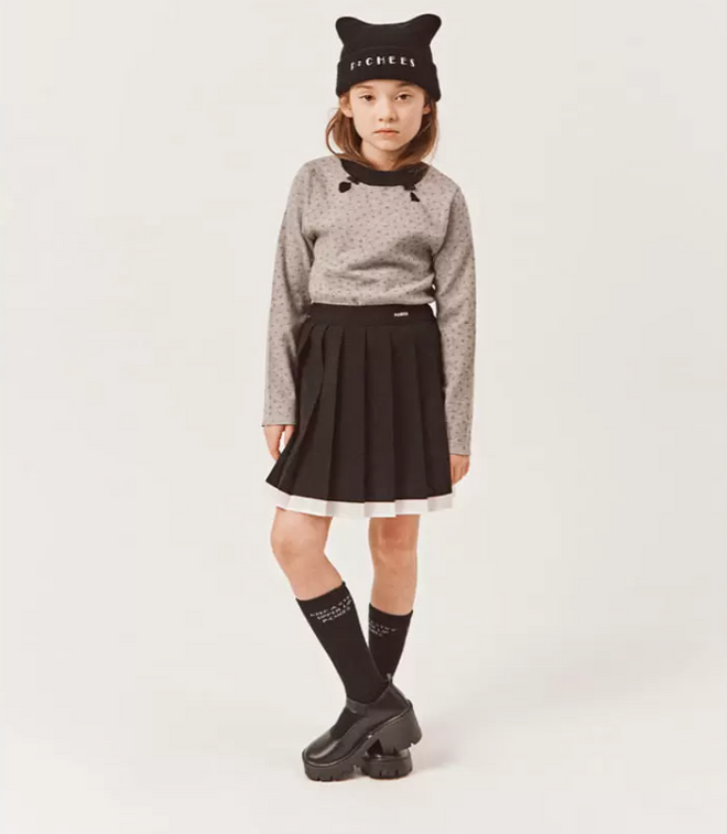 Color Pleats Skirt - Black