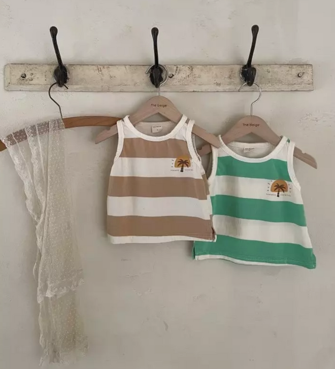 Stripes Sleeveless  Top - Beige