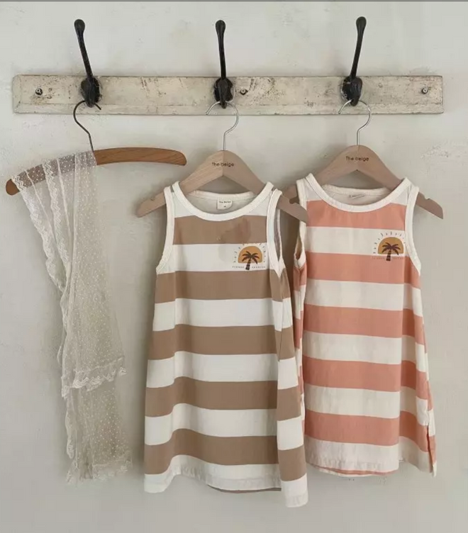 Stripes Sleeveless One-piece - Beige