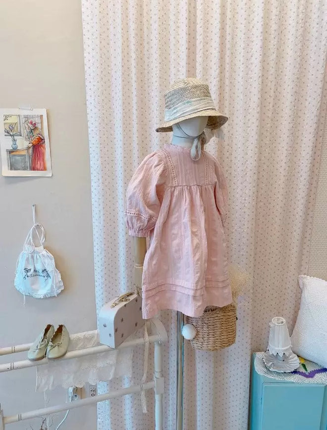 Lace Pintuck Dress - Light Pink