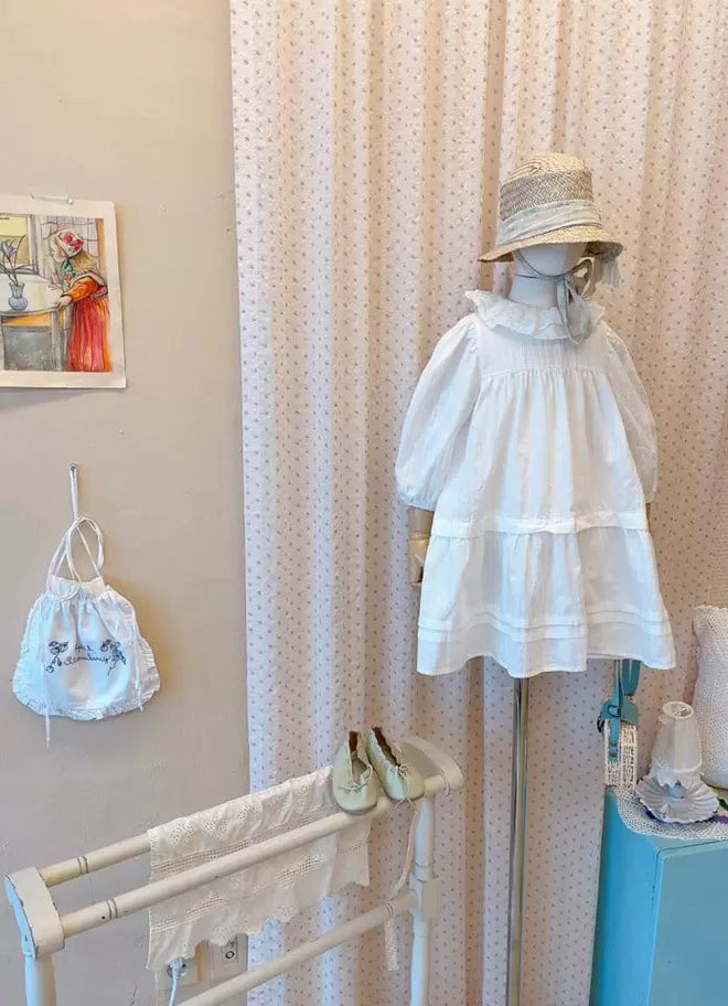 Double Frill  Dress - White-ivory