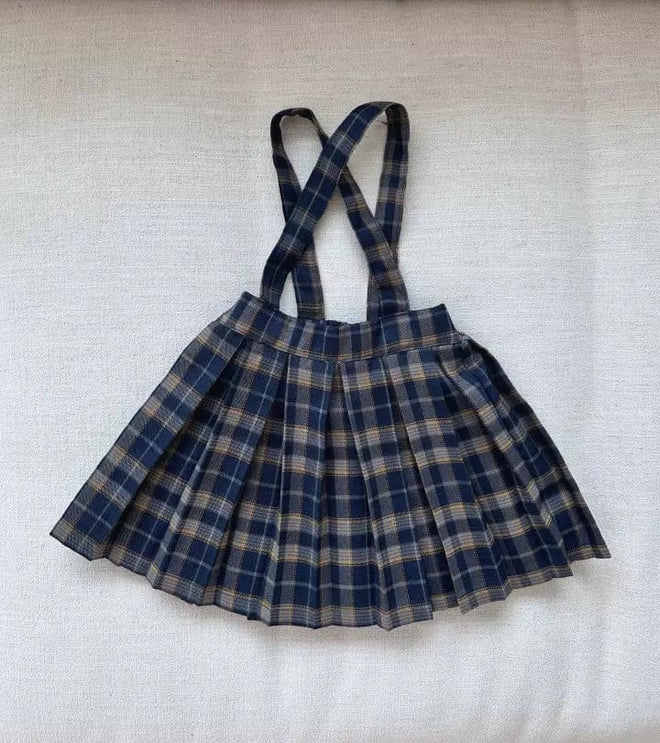 Navy Check Suspender Skirt