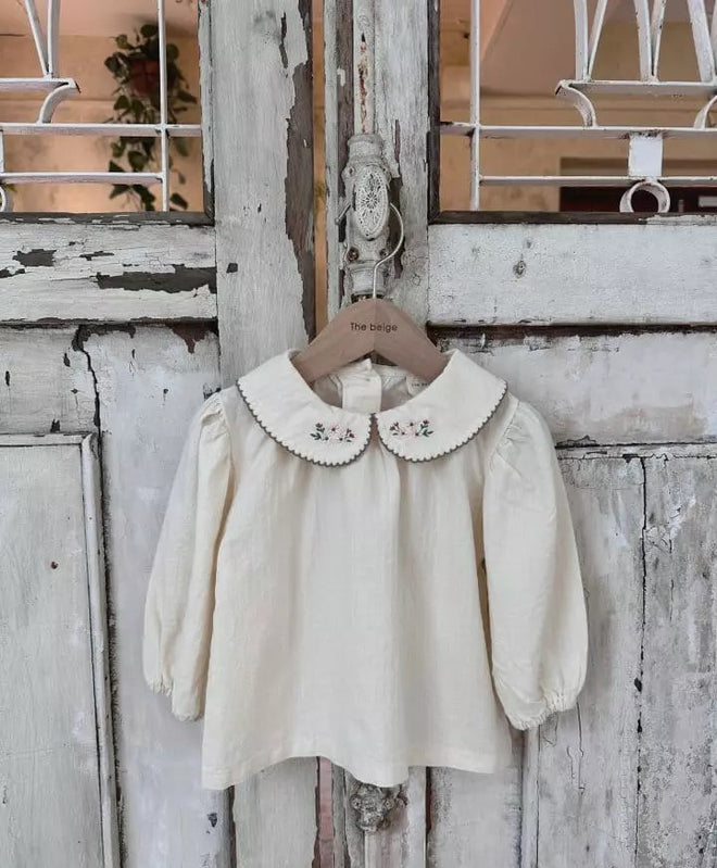 Embroided Collar Blouse - Cream