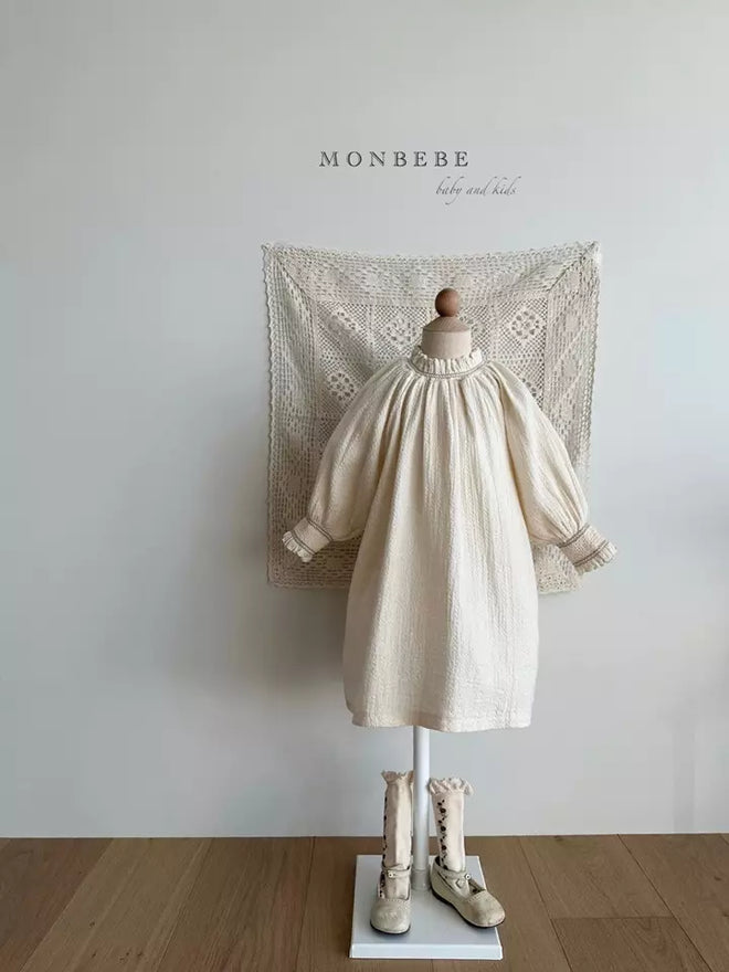 Smocked Neck Ivory Dress