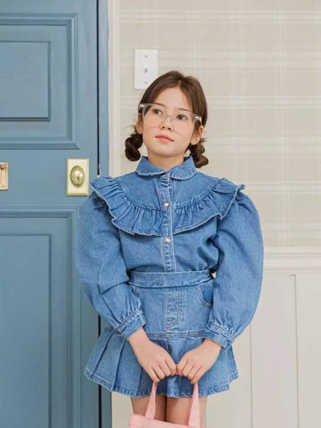 Ruffle Denim Blouse