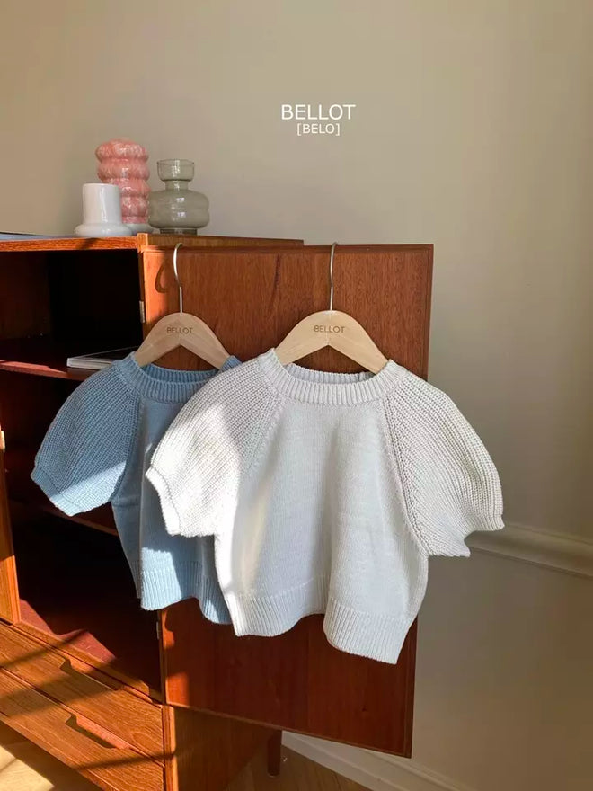 Knit Puffed Sleaved Sweater - Light Blue