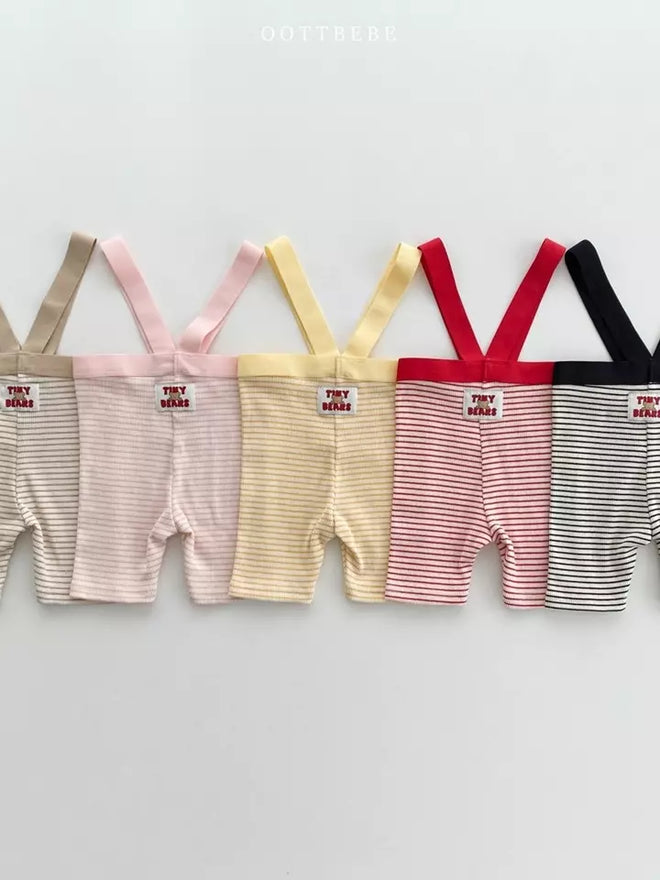Striped Ribbed Dungarees Leggings-Red