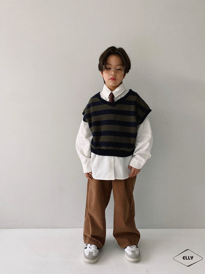 Khaki Striped Vest - Kahki