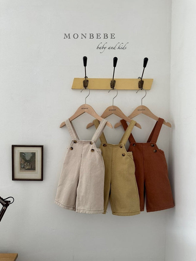 Stitched Buttons Dungarees Pants - Mustard
