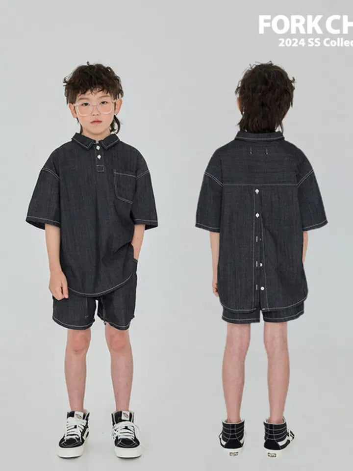 Hiro Slit Shirt - Black denim