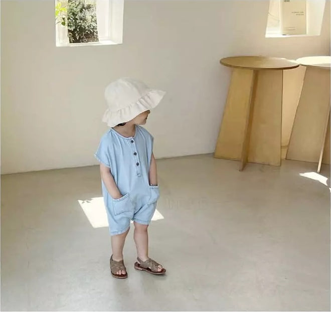 Denim Romper With Buttons