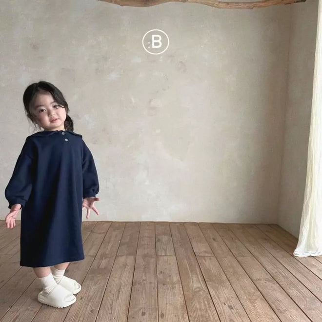 Square Collar Dress - Navy