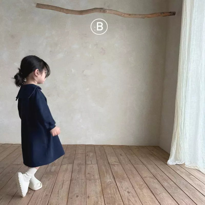 Square Collar Dress - Navy
