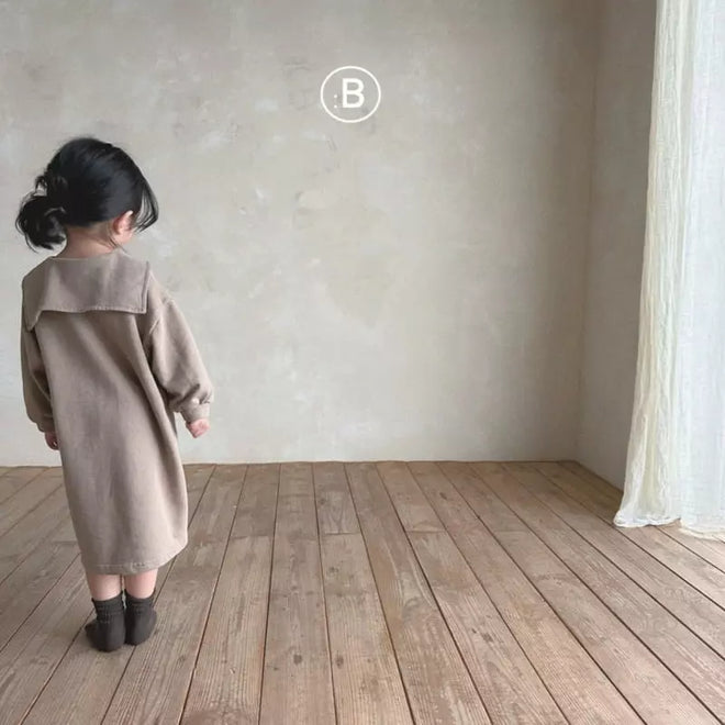 Square Collar Dress - Beige