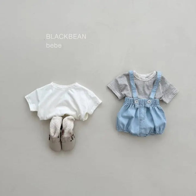 Mari Dungarees Top Bottom Set - Denim(Ivory-tee)
