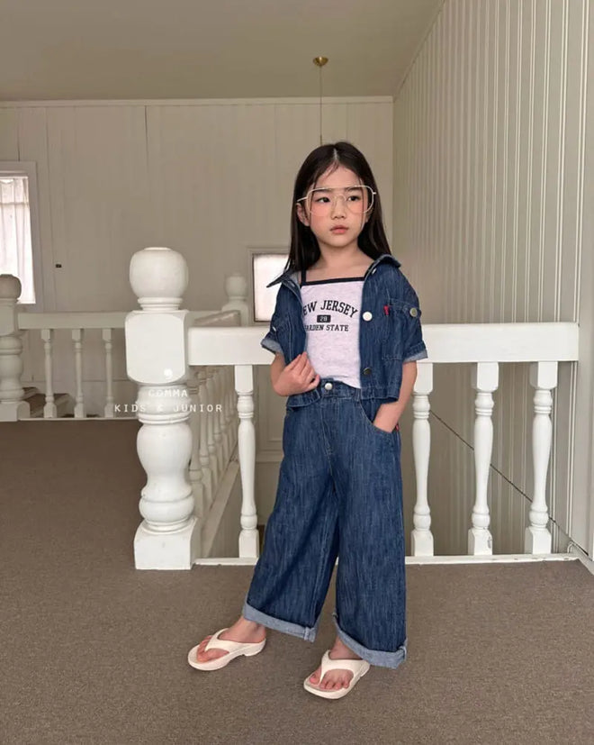 L Denim Crop Shirt - Dark-denim