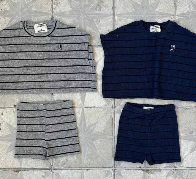 Striped Crepe Pants- Navy