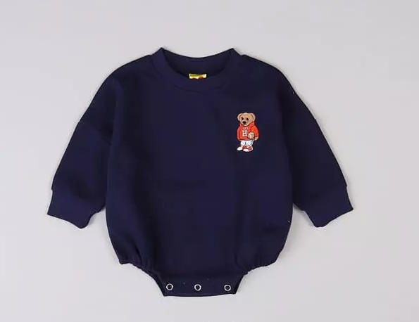 Bear Embroidery Bodysuit - Navy