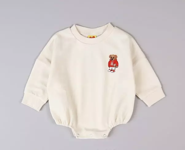 Bear Embroidery Bodysuit - Cream