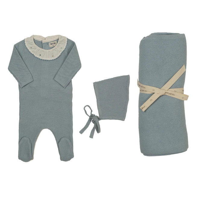 Bee & Dee Knit Embroidered Dot Accent 3PC Set - Cloud Blue