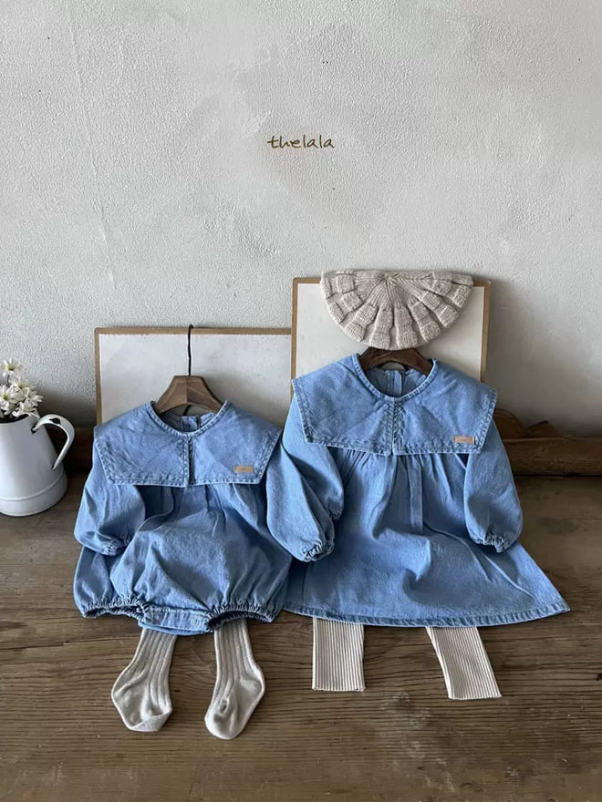 Collar Denim Romper - Light Denim