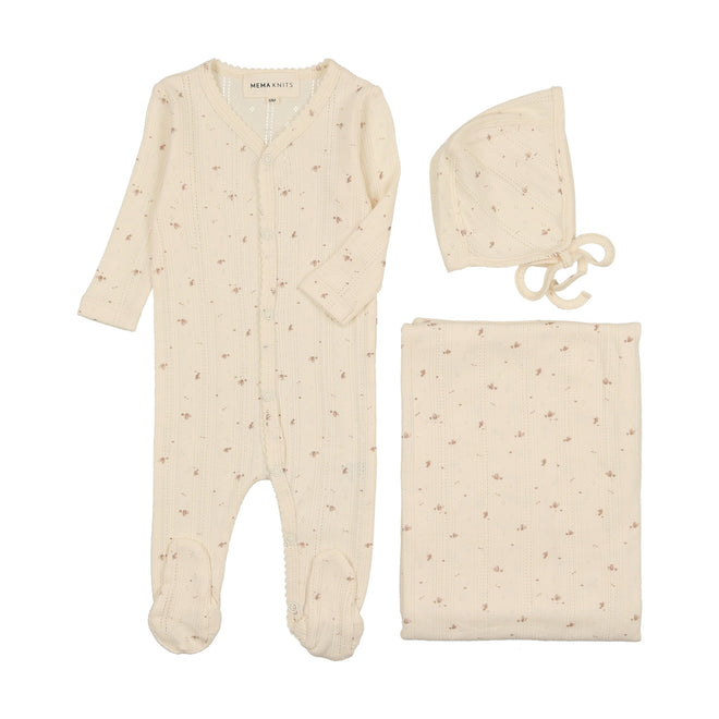 Mema Knits Pink Heart Print 3PC Set - Pink