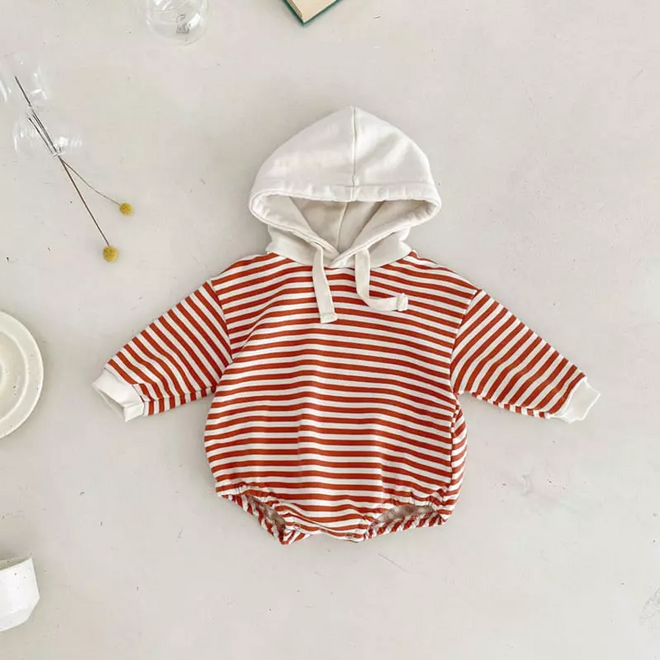 Striped Hooded Bodysuit - Orange