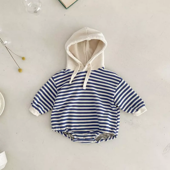 Striped Hooded Bodysuit - Blue