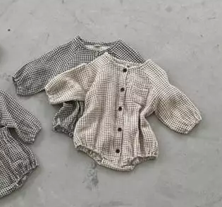 Check Baby Romper - Brown
