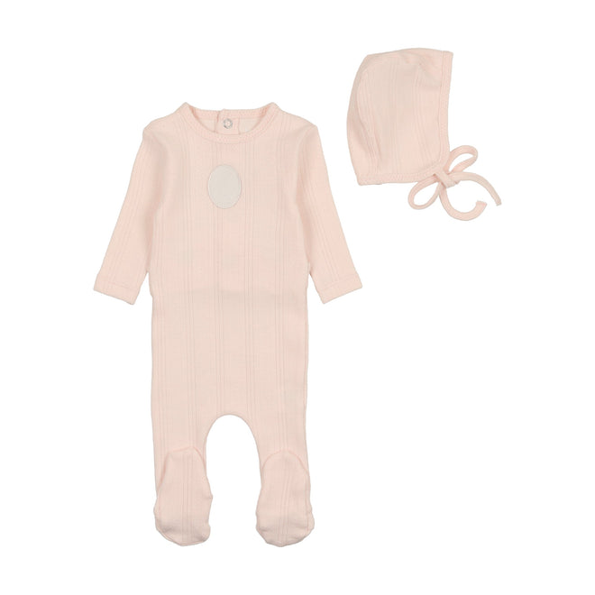 Bee & Dee Pointelle Engraved Plaque Footie/Bonnet - Blossom Pink