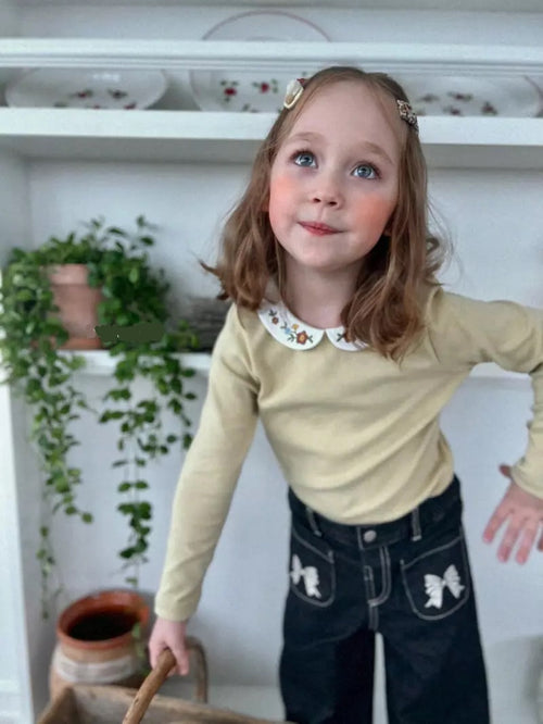 Tee with Floral Collar - Yellow