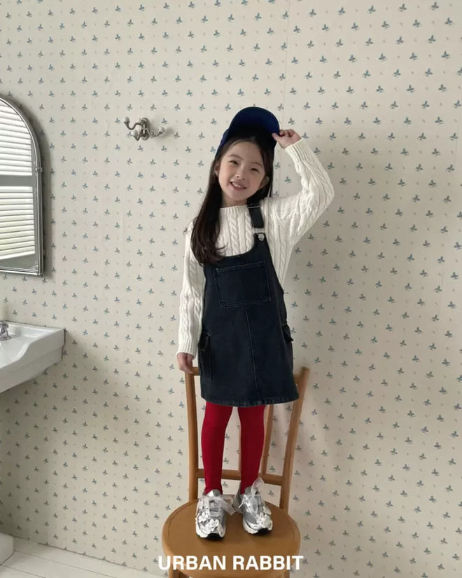 Cargo Denim Overalls Skirt - Black Denim