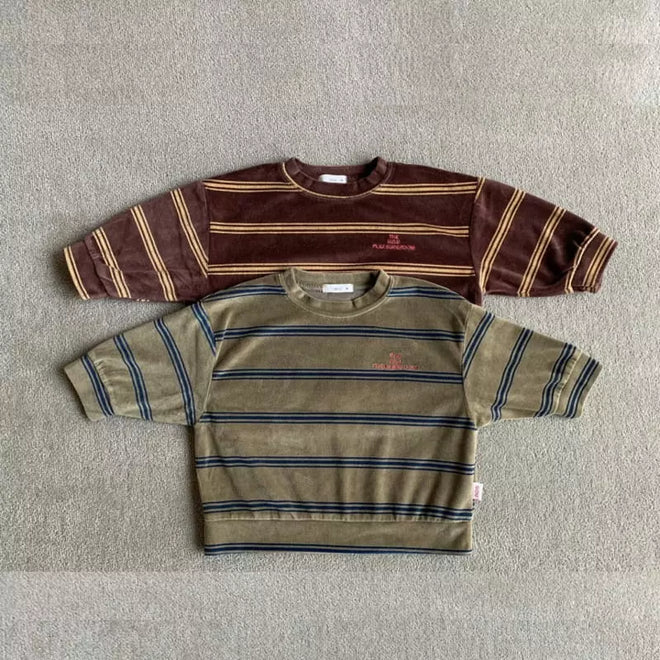 Velour Striped Sweatshirt-Khaki