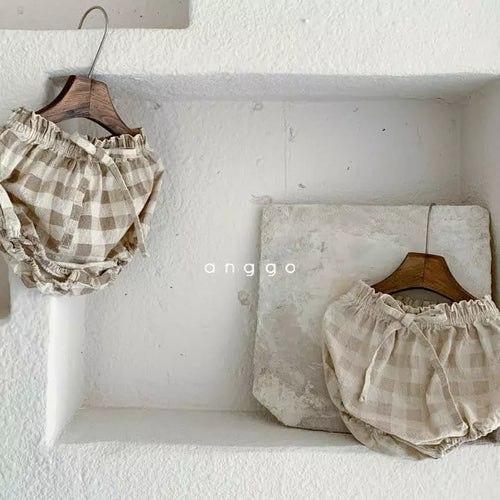 Beige and Ivory Checked Bloomer