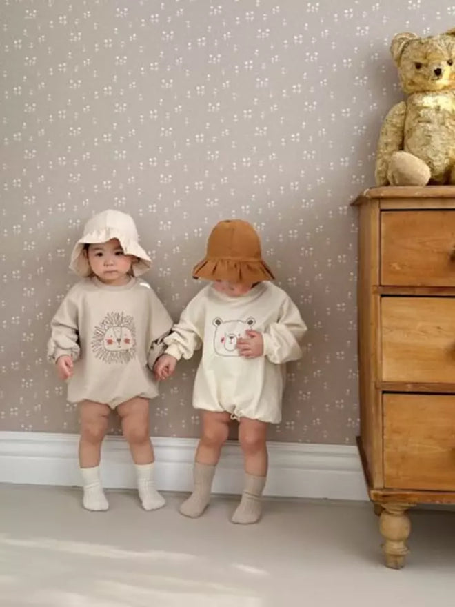 Red Cheek Teddy Romper - Ivory