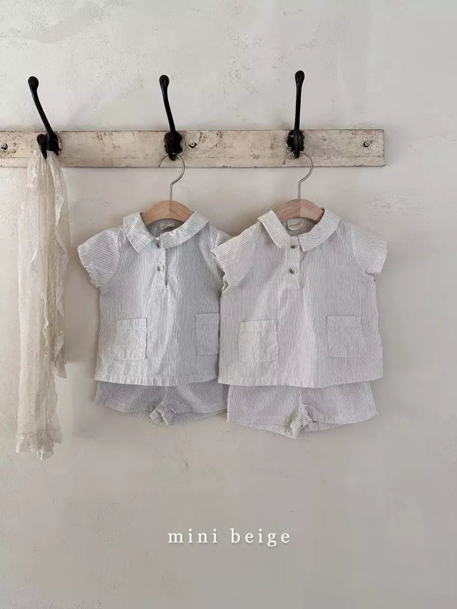 Boys 2 Pc Stripe Set Beige