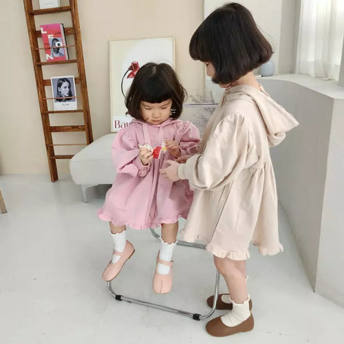 Hooded Beige Puffed Sleeve Dress